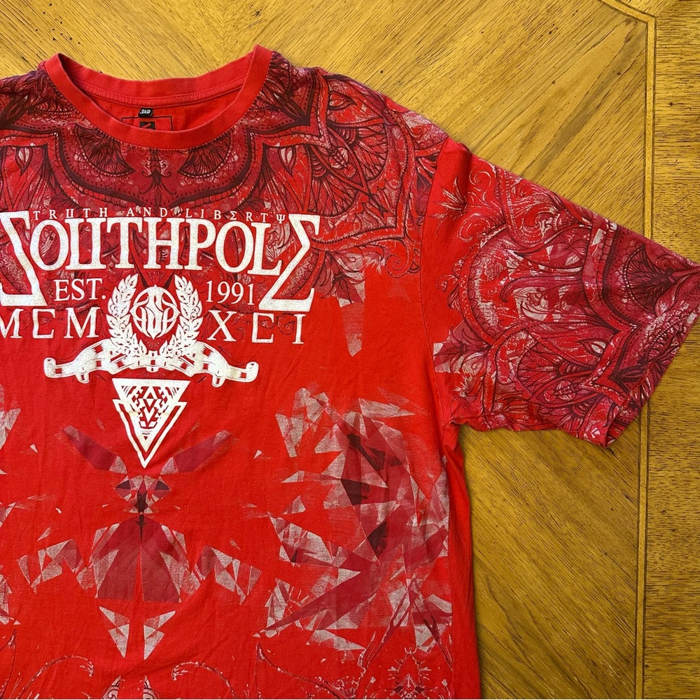 Southpole Shirt Mens Sz 3XB (Fits XL/2XL) Red Truth Liberty Grunge Abstract Y2K